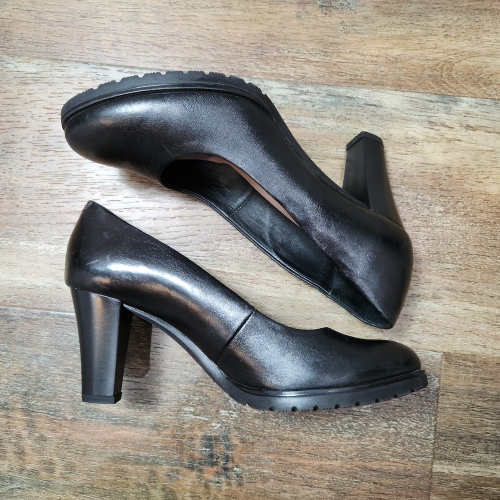 ECCO COMFORT BLACK LEATHER HIGH HEEL SHOES SIZE 38